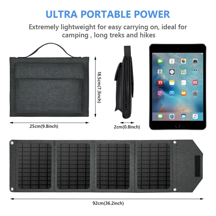 24W Dual USB faltbares Solarmodul, tragbares 4-fach gefaltetes Solarladegerät für Outdoor-Wandern, Camping