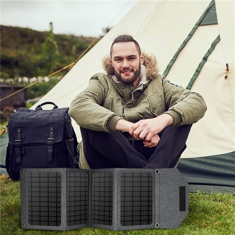 24W Dual USB faltbares Solarmodul, tragbares 4-fach gefaltetes Solarladegerät für Outdoor-Wandern, Camping
