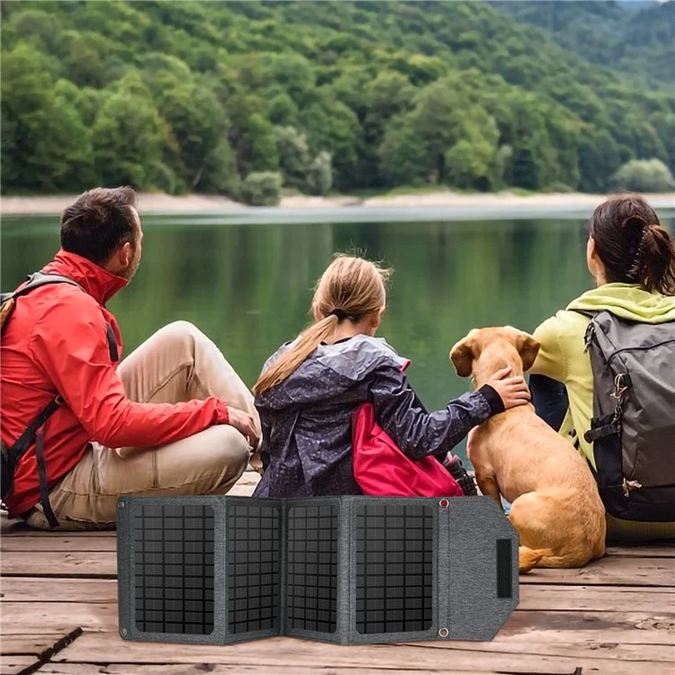 24W Dual USB faltbares Solarmodul, tragbares 4-fach gefaltetes Solarladegerät für Outdoor-Wandern, Camping