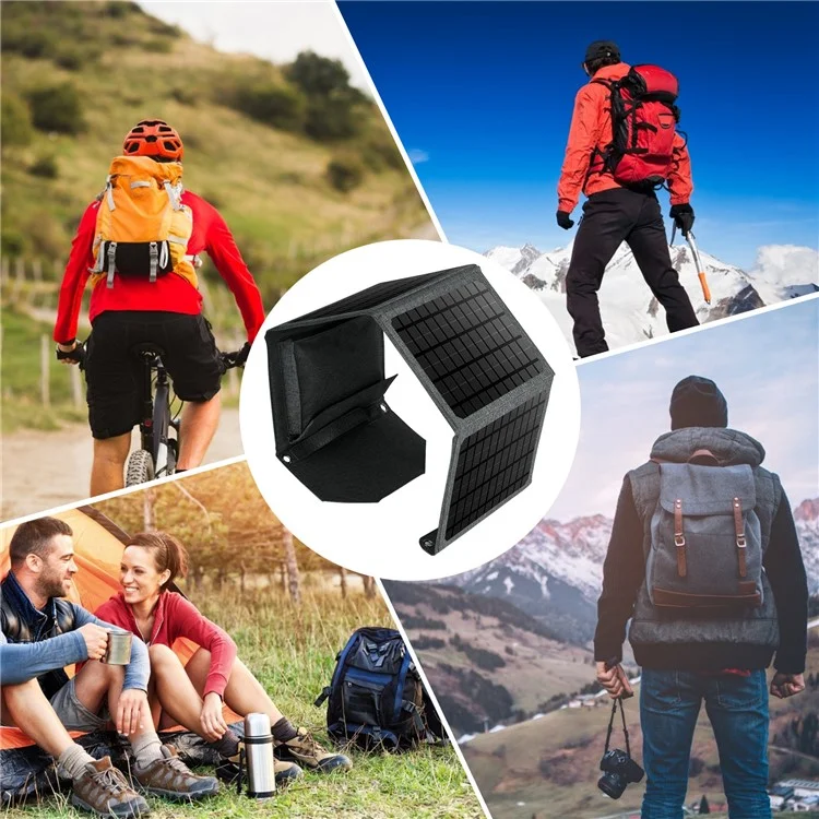 24W Dual USB faltbares Solarmodul, tragbares 4-fach gefaltetes Solarladegerät für Outdoor-Wandern, Camping