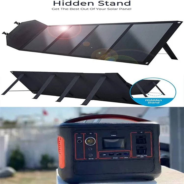 80W Foldable Solar Panel Outdoor 4-Folding Fast Charging Solar Cell Charger Phone Power Bank