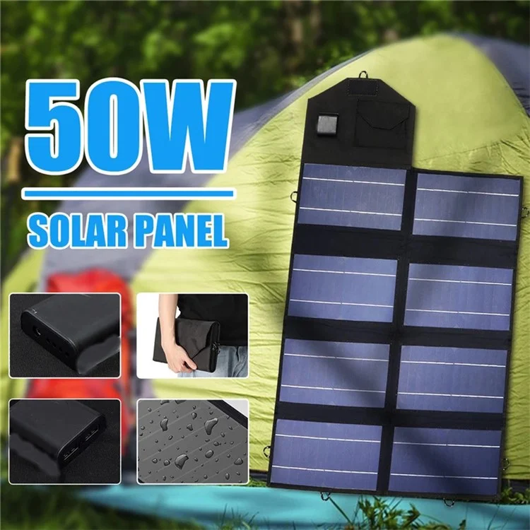 Panneau solaire monocristallin de 50 W Chargeur solaire portable et pliable pour téléphone mobile Banque d'alimentation pour le camping et la randonnée