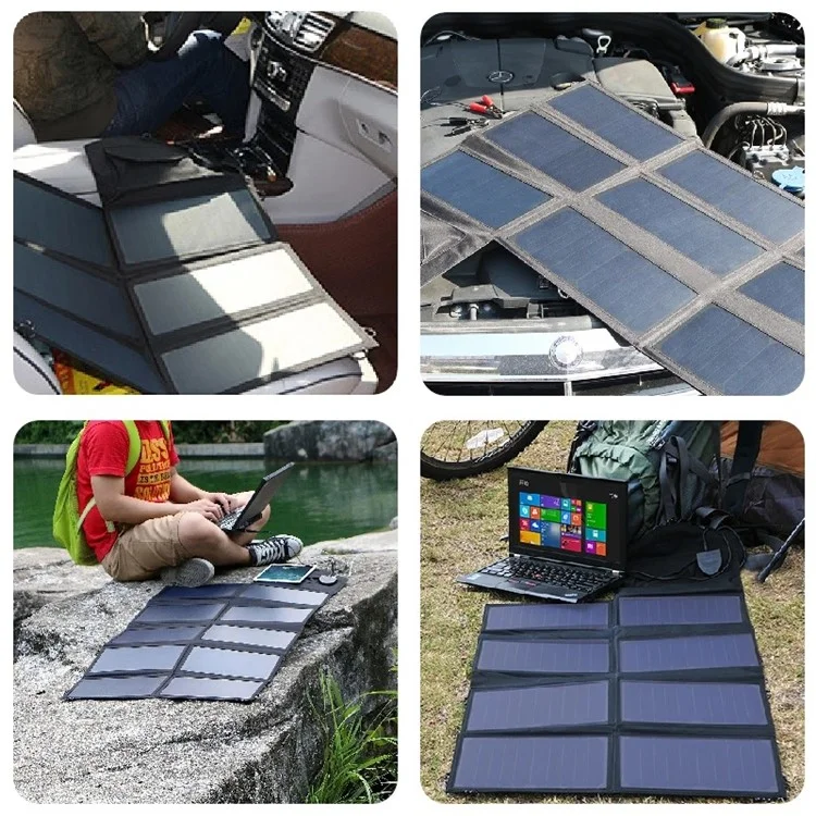 Panneau solaire monocristallin de 50 W Chargeur solaire portable et pliable pour téléphone mobile Banque d'alimentation pour le camping et la randonnée