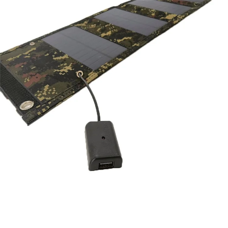 15W tragbares Outdoor-Solarladegerät, 5 faltbare Solarpaneele, USB-Handyladegerät, Power Bank - Camouflage