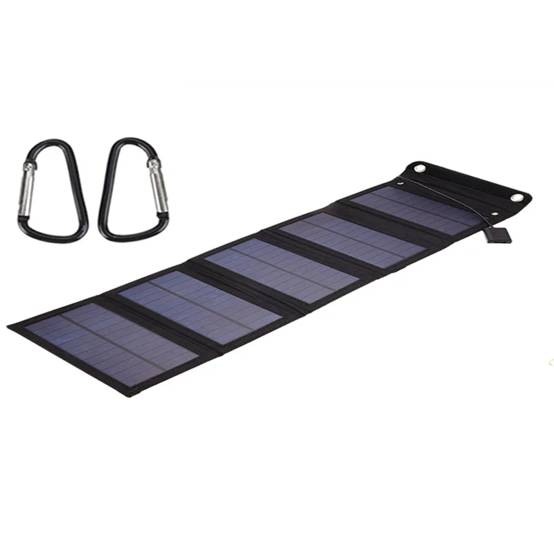 15W Portable Outdoor Solar Charger 5 Folding Solar Panels USB Phone Charging Power Bank - Black