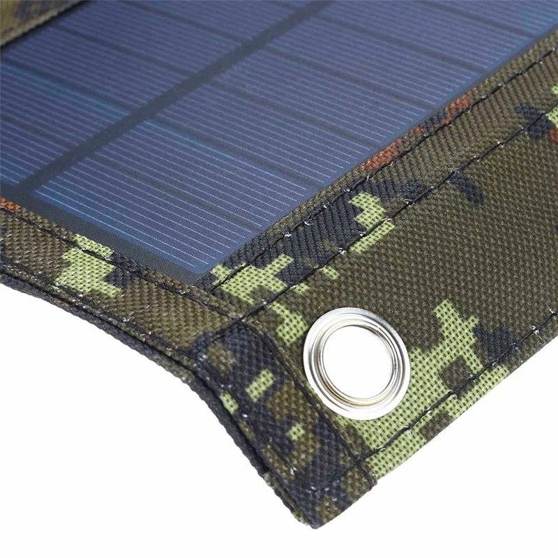 15W Portable Outdoor Solar Charger 5 Folding Solar Panels USB Phone Charging Power Bank - Black