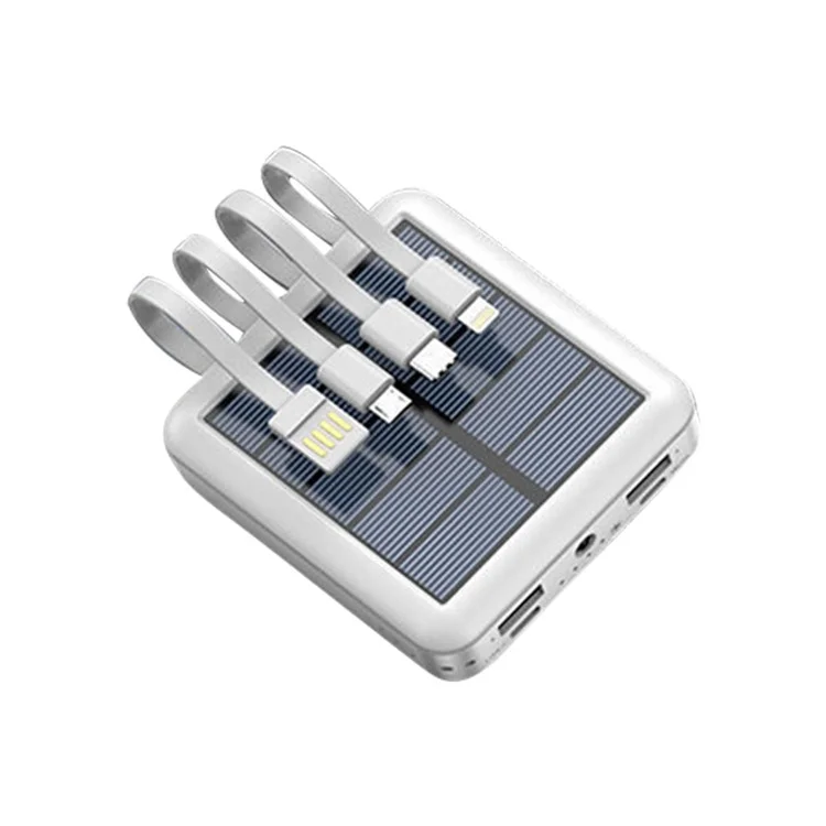 YM-384 10000 Mah Portable Cargador Solar Teléfono Potencia Banco de Carga Rápida Batería Con Cable - Blanco