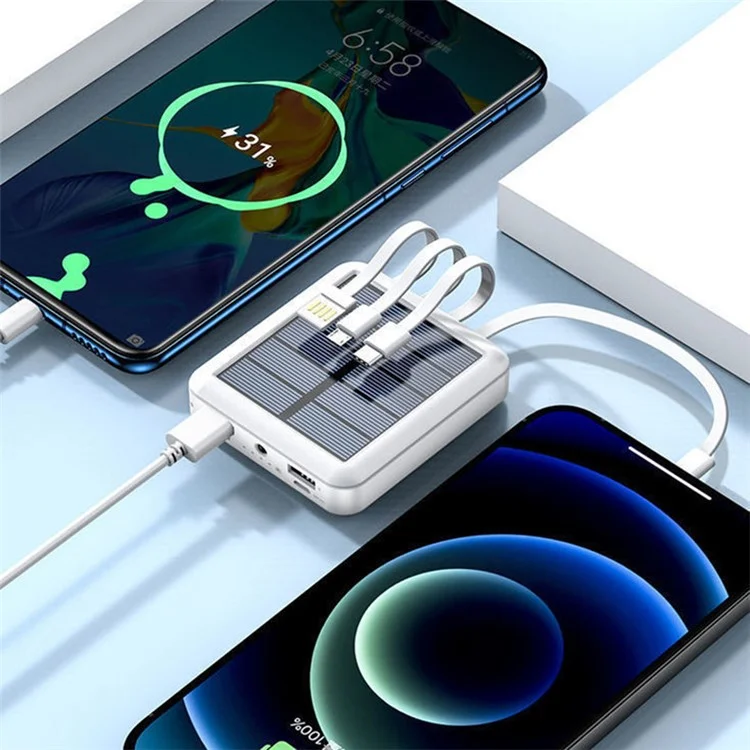 YM-384 10000mah Tragbares Solarladegerät Phone-strombank Schneller Ladezustand Mit Kabel - Weiss