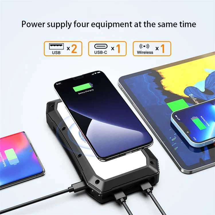 Bateria Externa Solar ES980S de 20000mAh, Carregador Portátil de Telefone de 18W - Preto