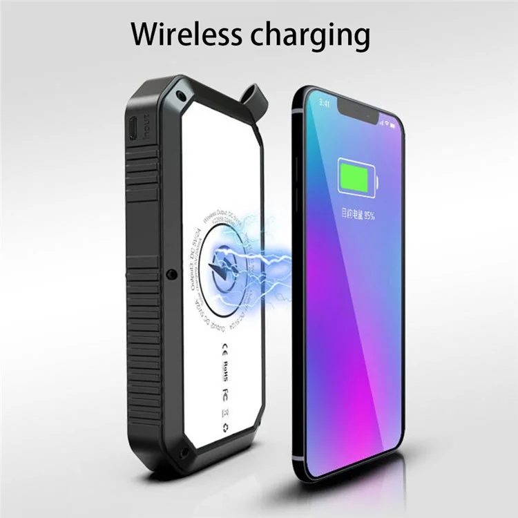 ES981S 10000mAh Banco de Alimentación Portátil con Carga Solar Inalámbrica y Linterna de Camping