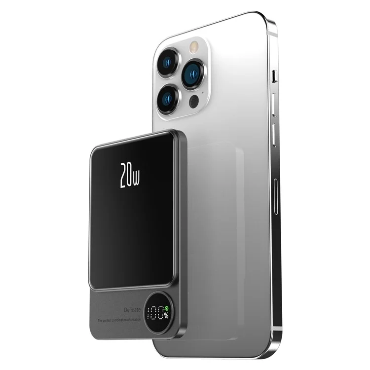 Q9 Magsafe Compatível PD 20W 5000mAh Slim Power Bank Portable Magnetic Wireless Charger - Cinza