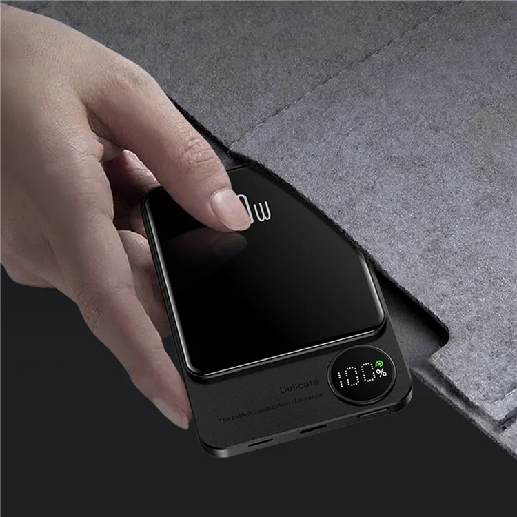 Chargeur sans fil magnétique compatible Q9 PD 20W 5000mAh Slim Power Bank - Gris