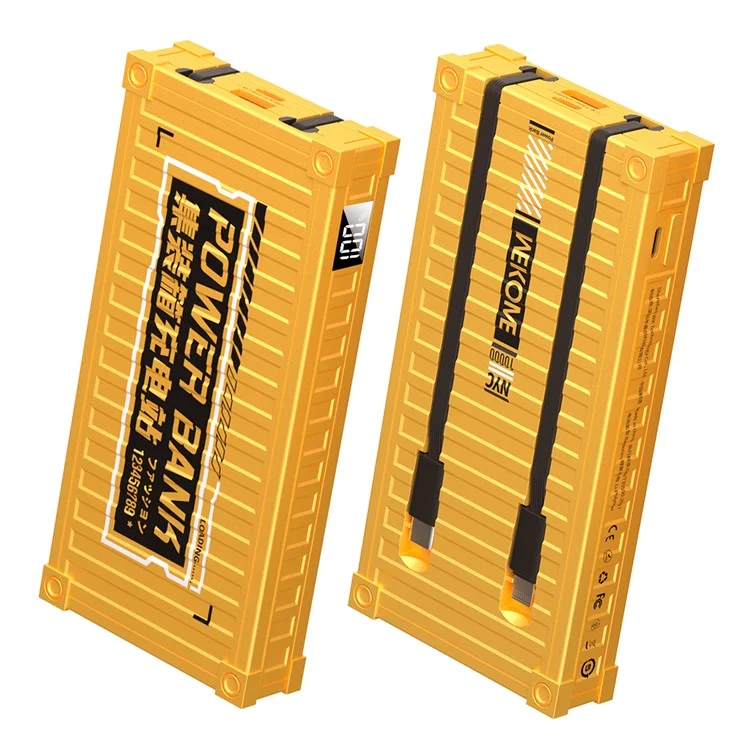 WEKOME WP-339 Container Series 10000mAh Phone Power Bank 22.5W External Battery Pack with Built-in Type-C / Lightning Cable - Yellow