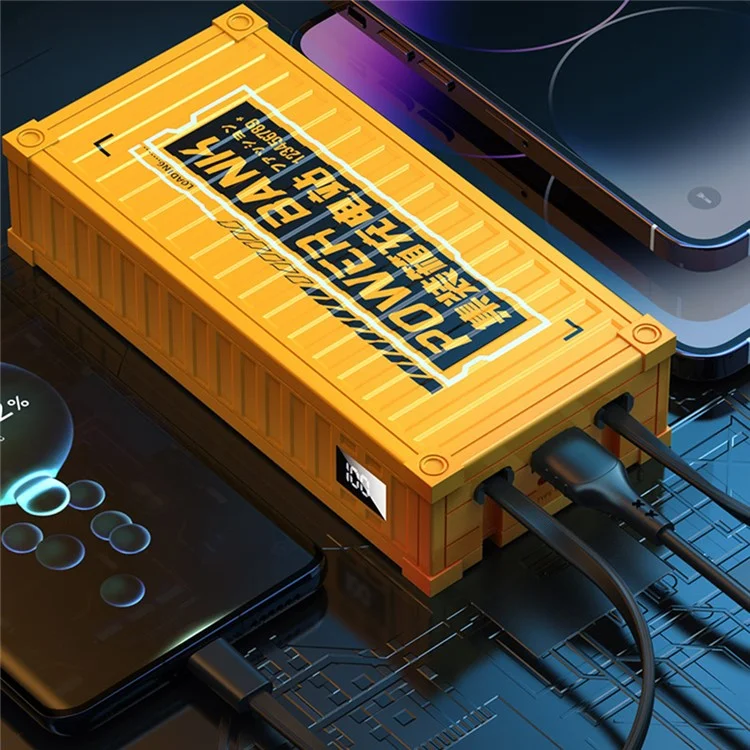 WEKOME WP-339 Container Series 10000mAh Phone Power Bank 22.5W External Battery Pack with Built-in Type-C / Lightning Cable - Yellow