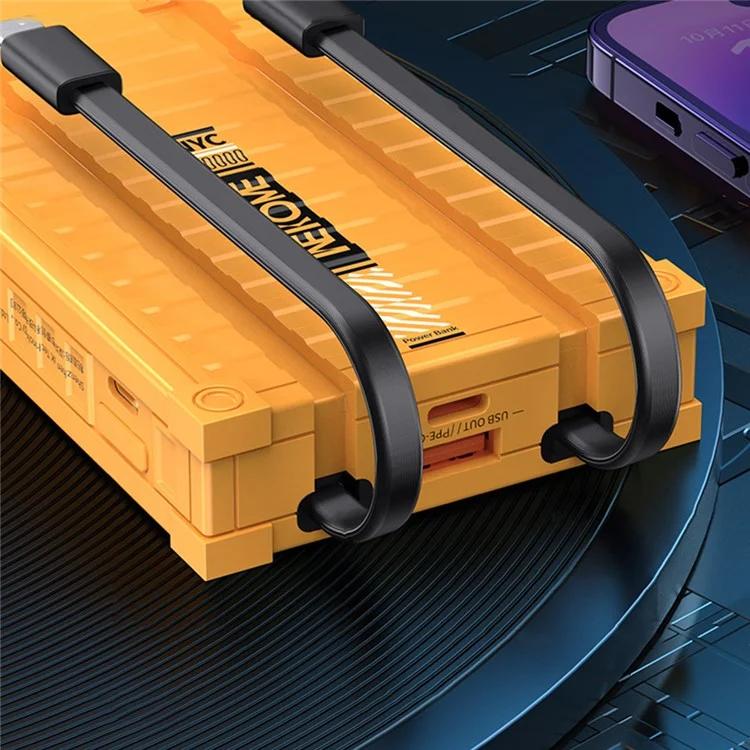 WEKOME WP-339 Container Series 10000mAh Phone Power Bank 22.5W External Battery Pack with Built-in Type-C / Lightning Cable - Yellow