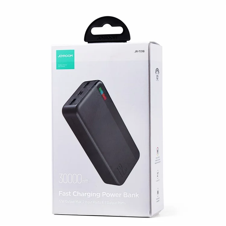 JOYROOM JR-T018 12W Fast Charging Power Bank 30000mAh Portable Phone Charger External Battery Pack - Black