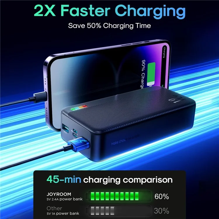 JOYROOM JR-T018 12W Fast Charging Power Bank 30000mAh Portable Phone Charger External Battery Pack - Black