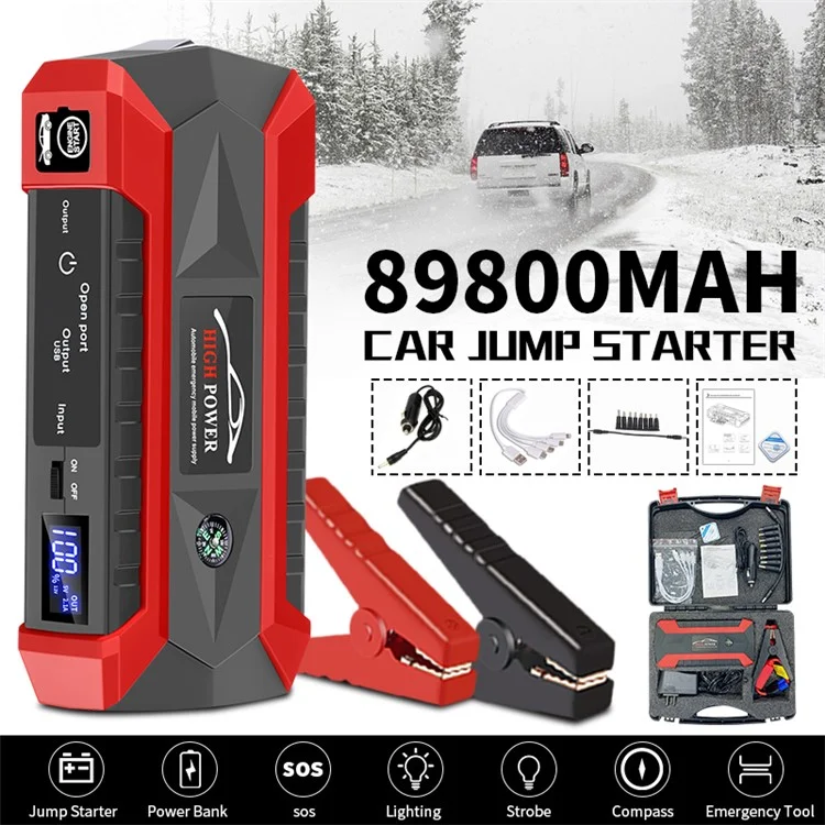 Arrancador de Carro ABS 12V 89800mAh Starter de Emergência do Carro 4 Oferecem Alimentação USB com Luz para Veículos a Gasolina / Diesel - Tomada EUA