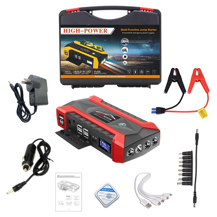 Arrancador de Carro ABS 12V 89800mAh Starter de Emergência do Carro 4 Oferecem Alimentação USB com Luz para Veículos a Gasolina / Diesel - Tomada EUA