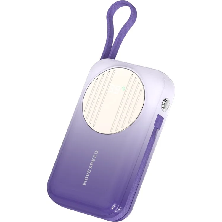 MOVESPEED Q10 Line Phone Charger 10000mAh 22.5W USB C Fast Charging PD 20W Power Bank Metal+Plastic Battery Pack Built-in Cables - Purple
