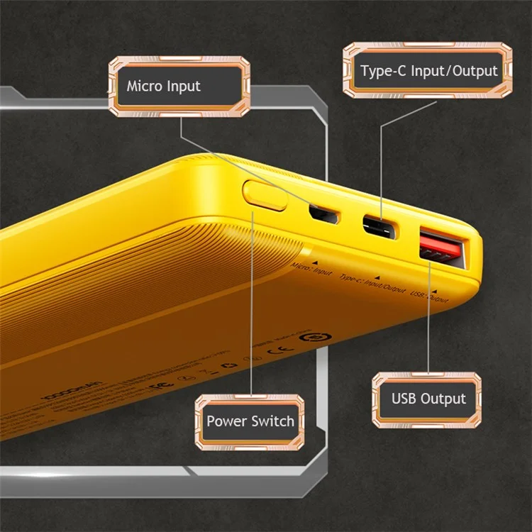 WEKOME WP-03 PD 20W Fast Charging Power Bank 10000mAh Portable Phone Charger - Yellow