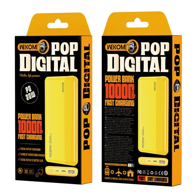 WEKOME WP-03 PD 20W Banque D'alimentation de Charge Rapide 10000mAh Charger Téléphonique Portable - Jaune