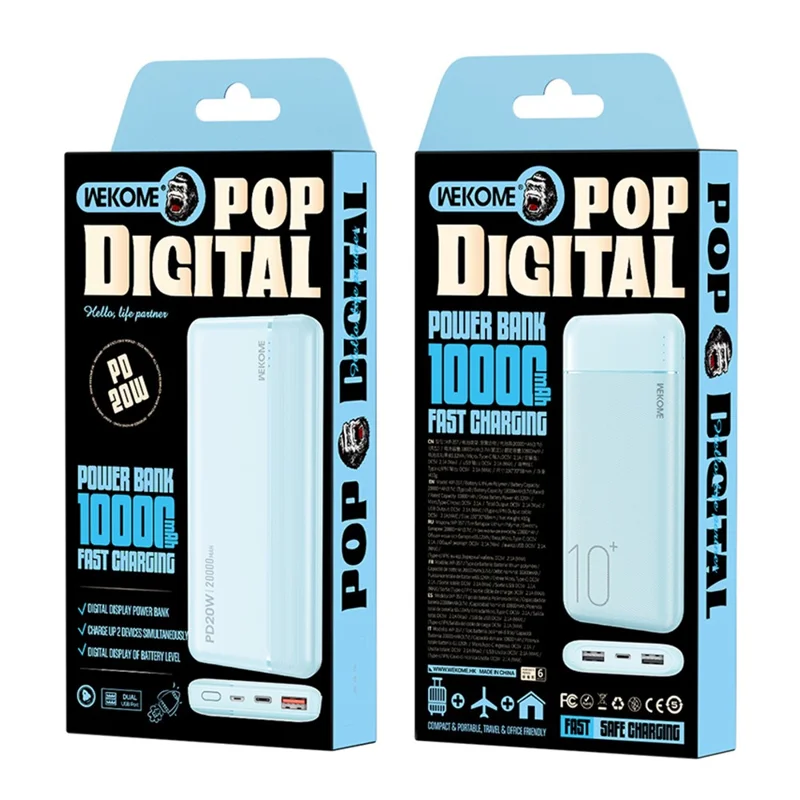 WEKOME WP-03 PD 20W Fast Charging Power Bank 10000mAh Portable Phone Charger - Blue