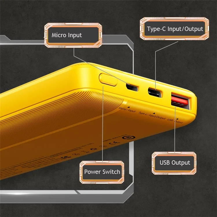 Wekome WP-04 PD 20W 20000mAh Power Bank Charging de Telefone Portátil de Carregamento Rápido - Amarelo