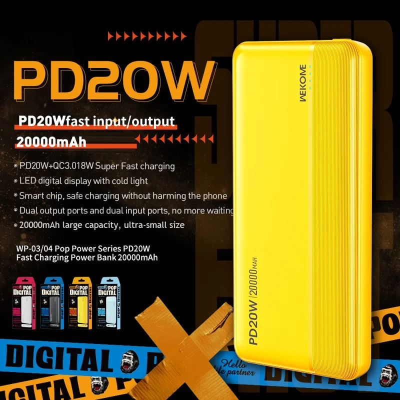 WEKOME WP-04 PD 20W 20000mAh Power Bank Fast Charging Portable Phone Charger - White