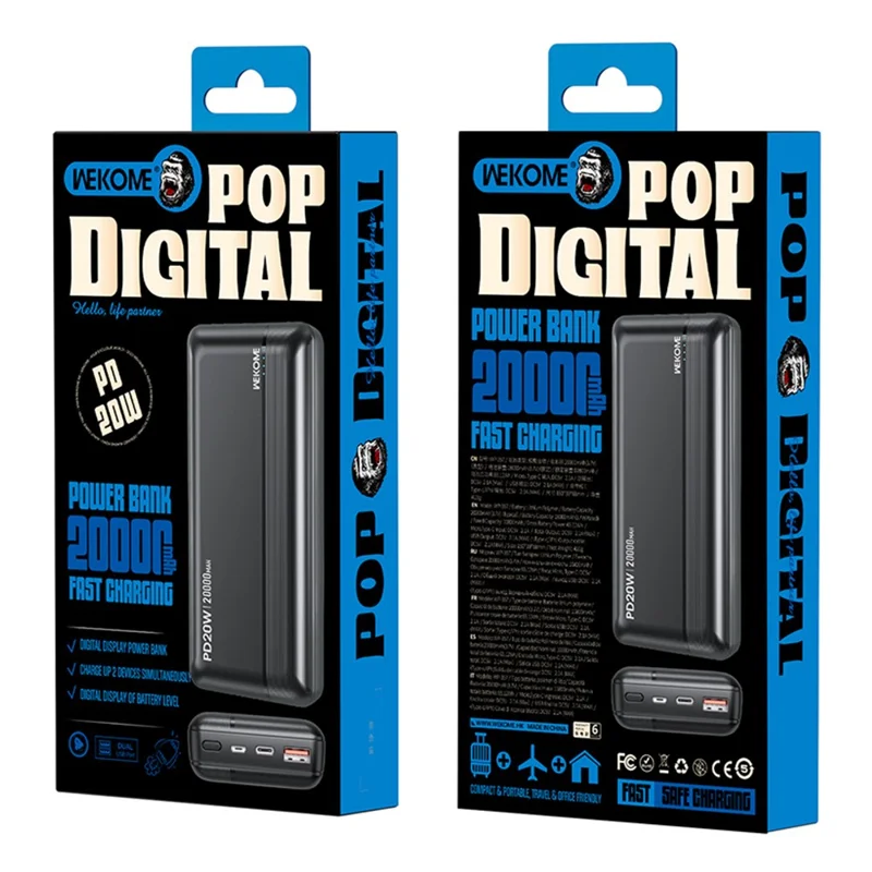 WEKOME WP-04 PD 20W 20000mAh Power Bank Fast Charging Portable Phone Charger - Black