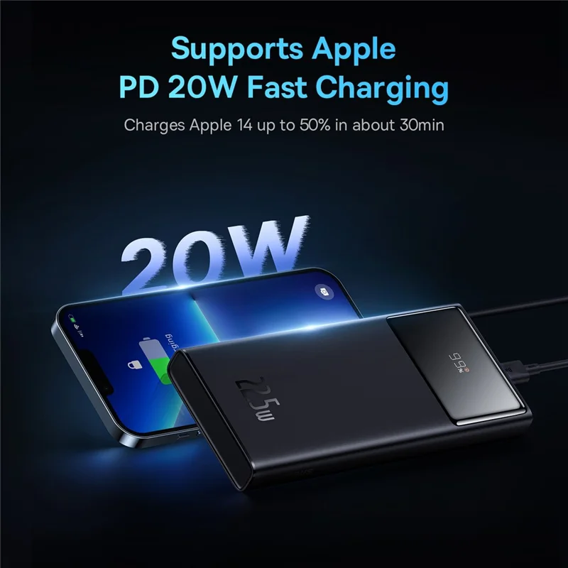 BASEUS Digital Display Fast Charging Power Bank 10000mAh 22.5W Portable Phone Charger External Battery Pack - Black