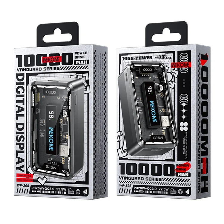 WEKOME WP-395 Vanguard Series 22.5W Super Fast Phone Charger 10000mAh Power Bank avec affichage numérique LED
