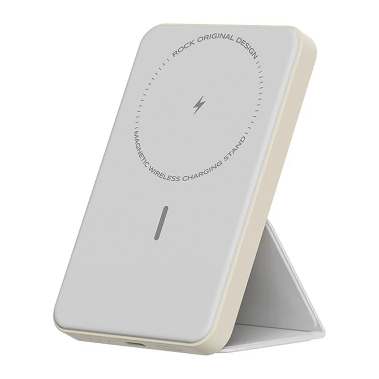 Rock P83 Magnetic Power Bank 5000mAh Chargeur de Téléphone Sans Fil Batterie Externe Avec Kickstand - Blanc