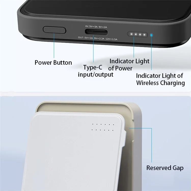 Rock P83 Magnetic Power Bank 5000mAh Chargeur de Téléphone Sans Fil Batterie Externe Avec Kickstand - Blanc