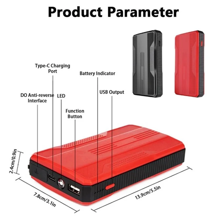 Автомобильное аварийное пусковое устройство R23 6000mAh Power Bank внешний аккумулятор портативное зарядное устройство для телефона с LED-подсветкой - черный