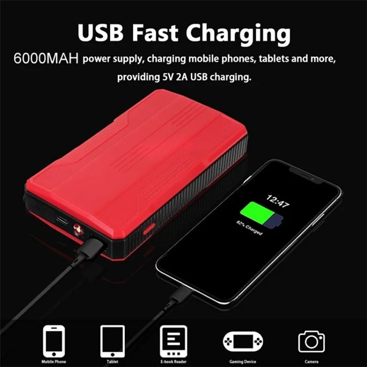 Автомобильное аварийное пусковое устройство R23 6000mAh Power Bank внешний аккумулятор портативное зарядное устройство для телефона с LED-подсветкой - черный