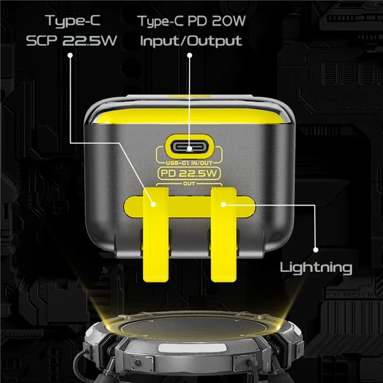 ZHX-PB22 4-in-1 CyberPunk 10000mAh Power Bank 22.5W Fast Charging Digital Display Phone Charger for iPhone Xiaomi Apple Watch
