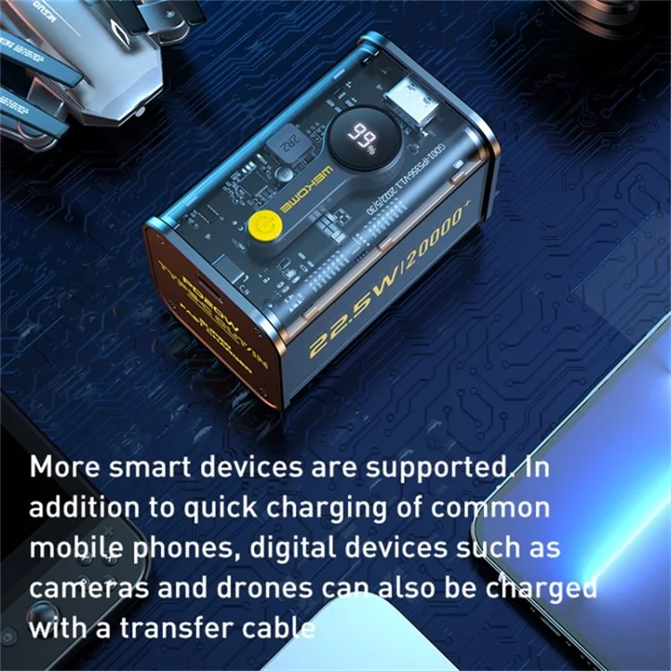 WEKOME WP-337 Vanguard Series 20000mAh 22.5W Cargador Rápido Batería Externa para Teléfono - Negro