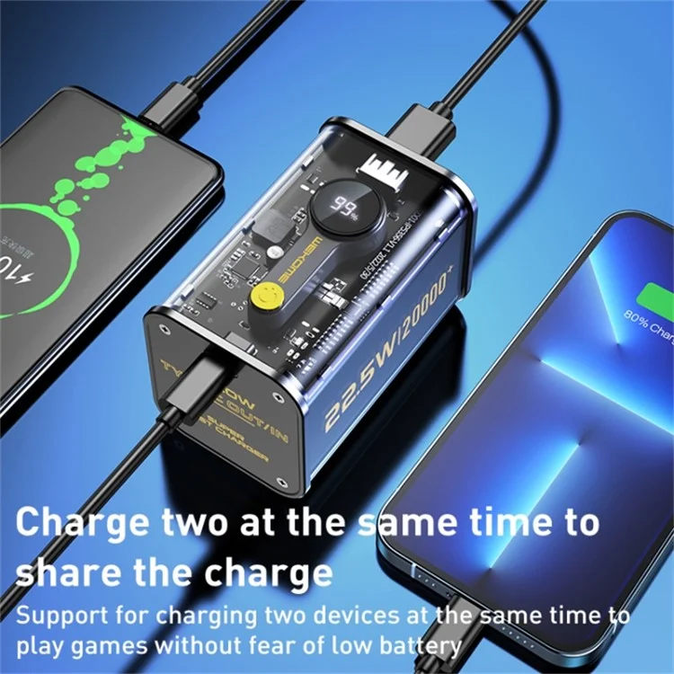 WEKOME WP-337 Vanguard Series 20000mAh 22.5W Cargador Rápido Batería Externa para Teléfono - Negro