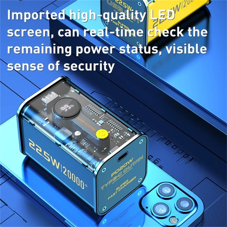 WEKOME WP-337 Vanguard Series 20000mAh 22.5W Cargador Rápido Batería Externa para Teléfono - Negro