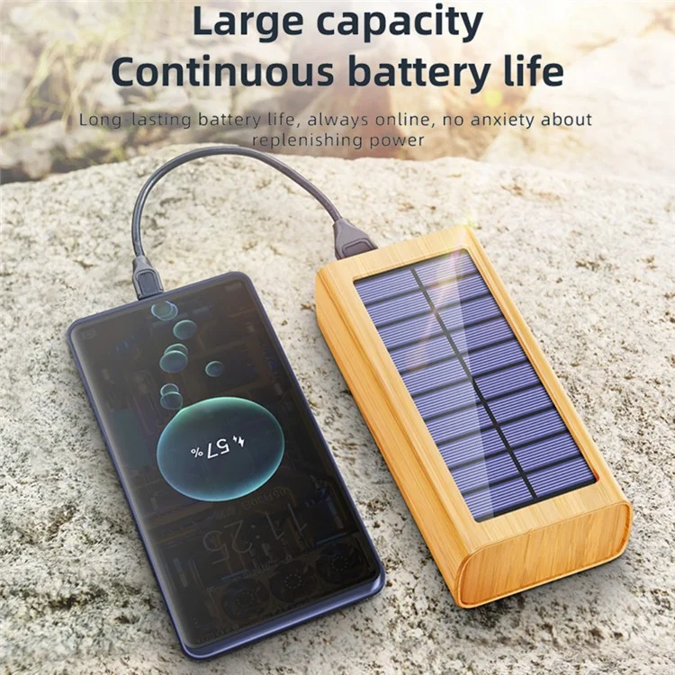 M9-M3 Caricabatterie Solare Portatile con Display Digitale e Texture in Legno, Caricatore Portatile per Cellulari 30000mAh