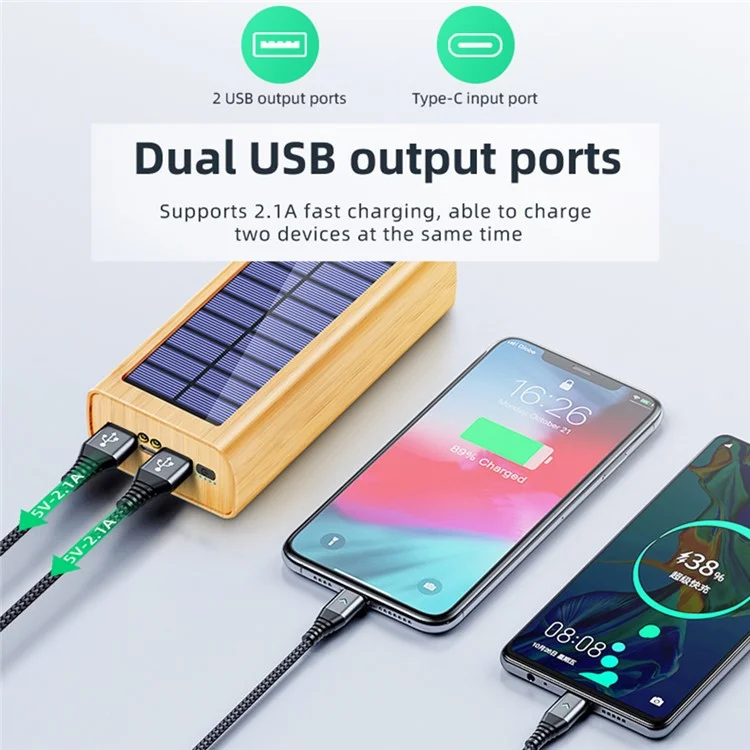 M9-M3 Caricabatterie Solare Portatile con Display Digitale e Texture in Legno, Caricatore Portatile per Cellulari 30000mAh
