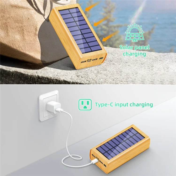 M9-M3 Caricabatterie Solare Portatile con Display Digitale e Texture in Legno, Caricatore Portatile per Cellulari 30000mAh
