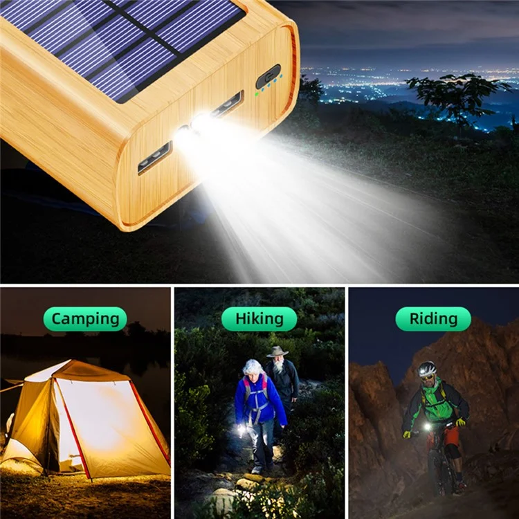 M9-M3 Caricabatterie Solare Portatile con Display Digitale e Texture in Legno, Caricatore Portatile per Cellulari 30000mAh