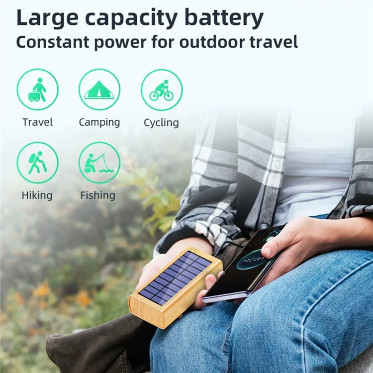 M9-M3 Caricabatterie Solare Portatile con Display Digitale e Texture in Legno, Caricatore Portatile per Cellulari 30000mAh