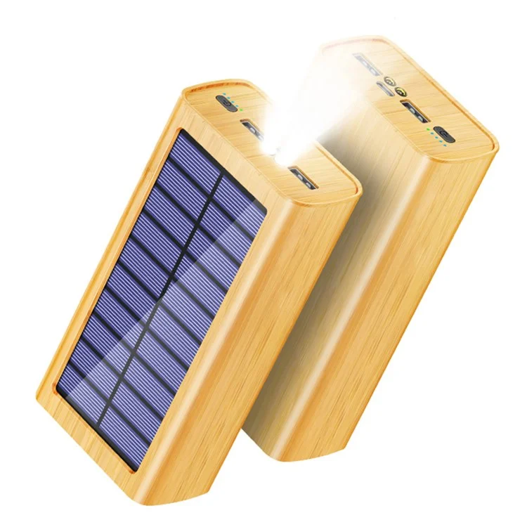 M9-M3 Caricabatterie Solare Portatile con Display Digitale e Texture in Legno, Caricatore Portatile per Cellulari 30000mAh