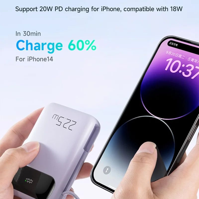 MCDODO MC-325 PD 22.5W Power Bank with iP Cable, 10000mAh Phone Battery Pack Portable Charger - Blue