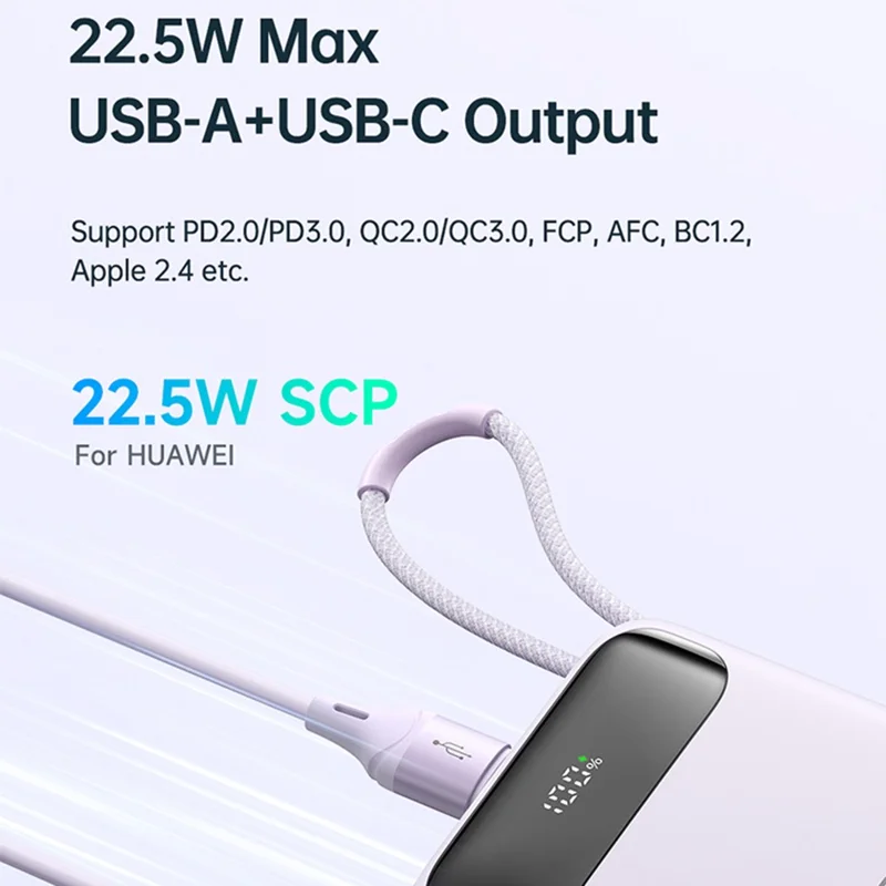 MCDODO MC-325 PD 22.5W Power Bank with iP Cable, 10000mAh Phone Battery Pack Portable Charger - Blue