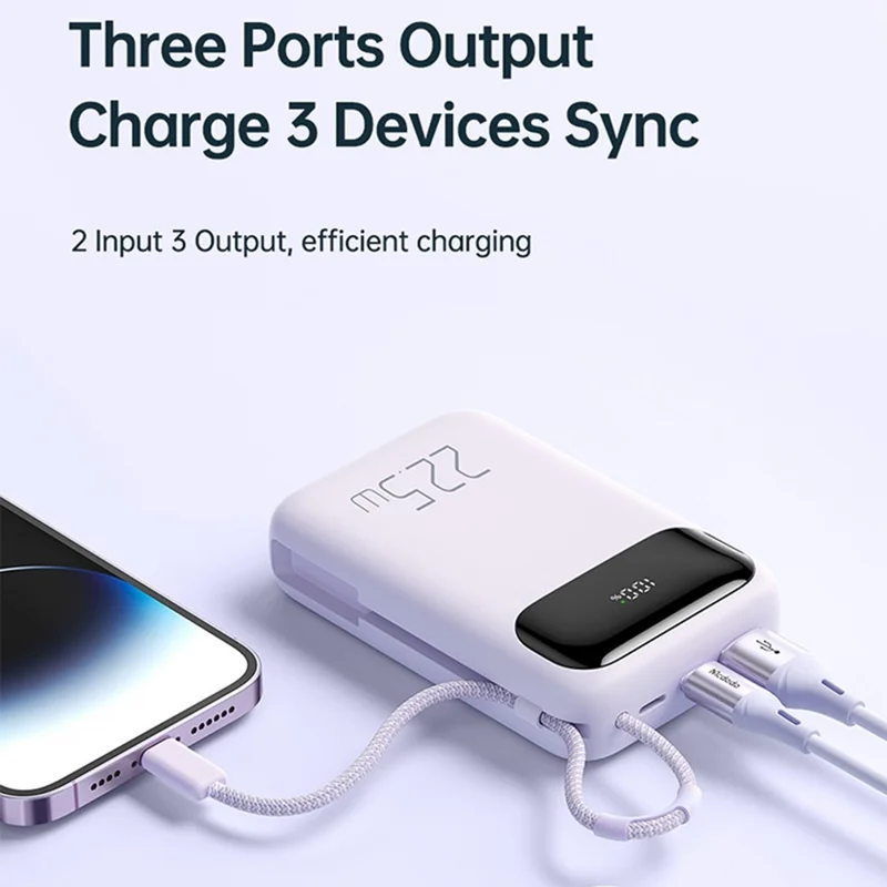 MCDODO MC-325 PD 22.5W Power Bank with iP Cable, 10000mAh Phone Battery Pack Portable Charger - Blue