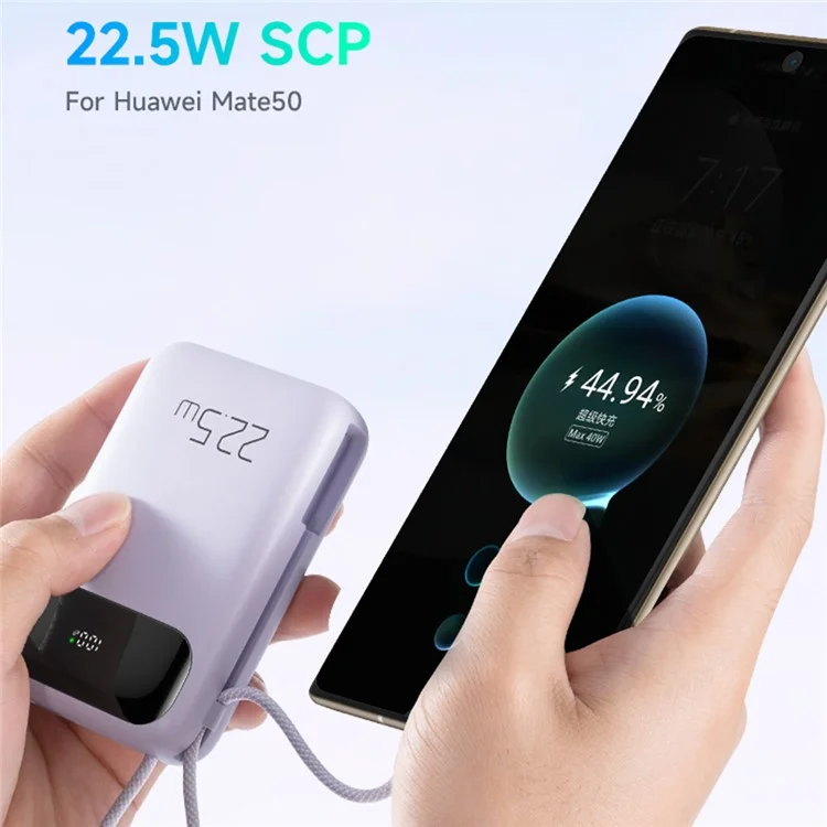 MCDODO MC-324 PD 22,5 W 10 000 mAh Power Bank avec câble USB-C, batterie externe portable chargeur de téléphone - Violet